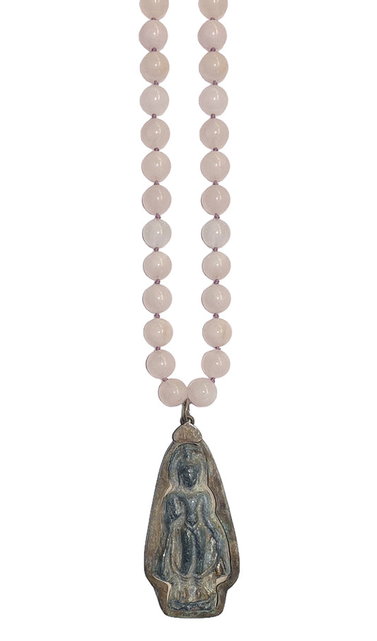 ICON Design Living Buddhakette Amulett Gross Rosenquarz 10 mm 90 cm Lang