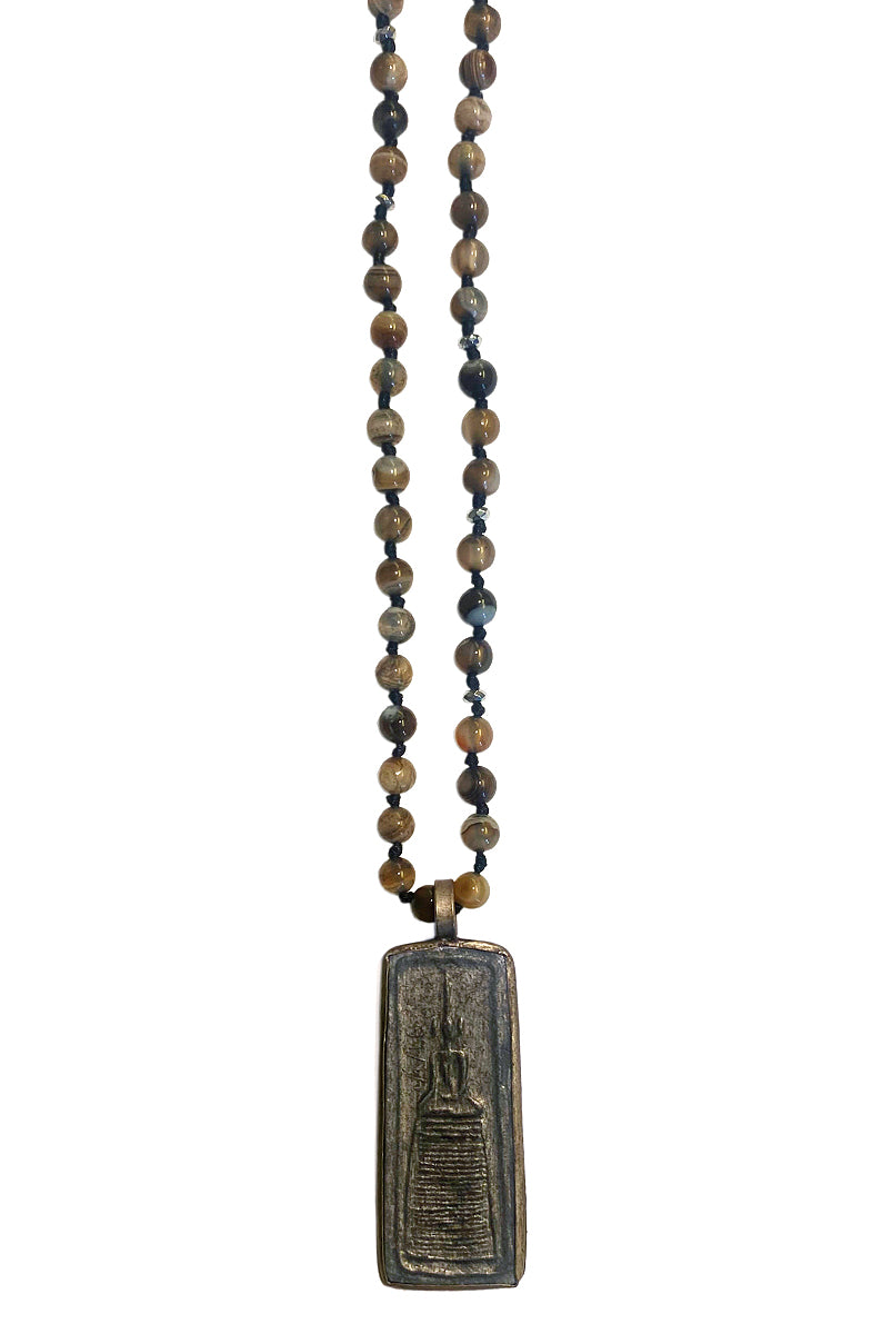 ICON Design Living Buddhakette Amulett Länglich Achat Braun 6 mm 90 cm Lang