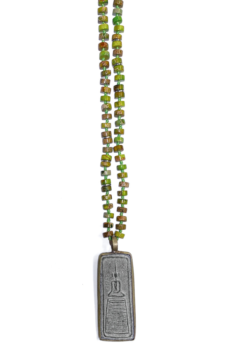ICON Design Living Buddhakette Amulett Länglich Jaspis-Scheiben Grün 70 cm Lang