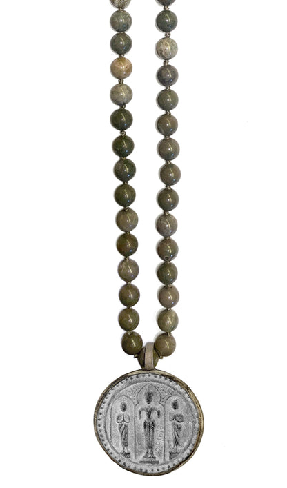 ICON Design Living Buddhakette Amulett Gross Rund Jaspis Tea Wood 8 mm 90 cm Lang