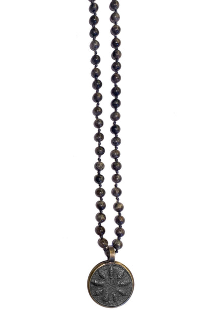 ICON Design Living Buddhakette Amulett Rund Labradorit Braun 6 mm 70 cm Lang Unisex