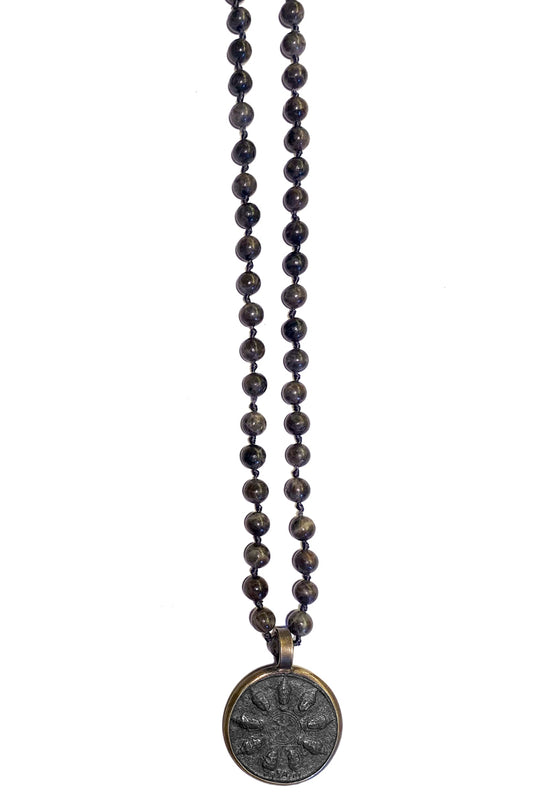 ICON Design Living Buddhakette Amulett Rund Labradorit Braun 6 mm 70 cm Lang Unisex