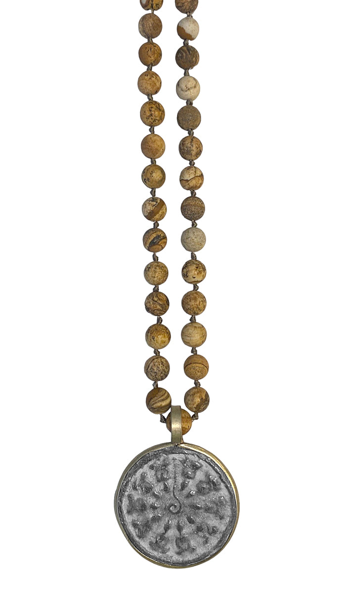 ICON Design Living Buddhakette Landschafts-Jaspis Naturfarben 8 mm 90 cm Lang