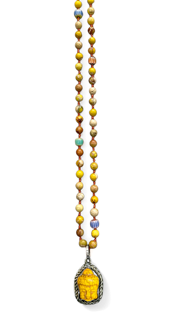 ICON Design Living Buddhakette Goa Jaspis Gelb 6 mm 90 cm Lang Geknotet