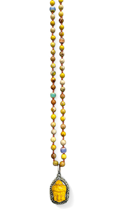ICON Design Living Buddhakette Goa Jaspis Gelb 6 mm 90 cm Lang Geknotet