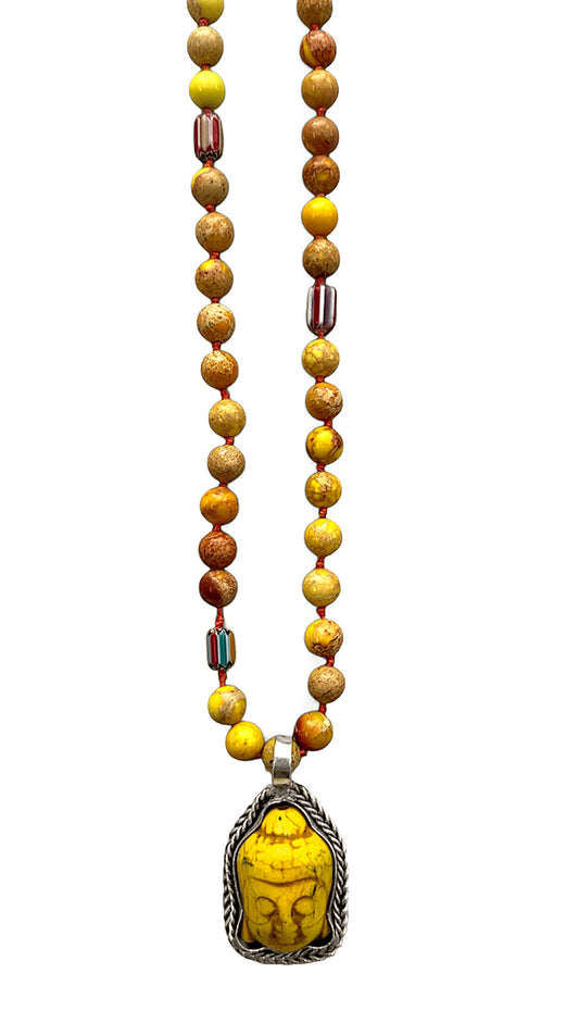ICON Design Living Buddhakette Goa Jaspis Gelb 8 mm 90 cm Lang Geknotet