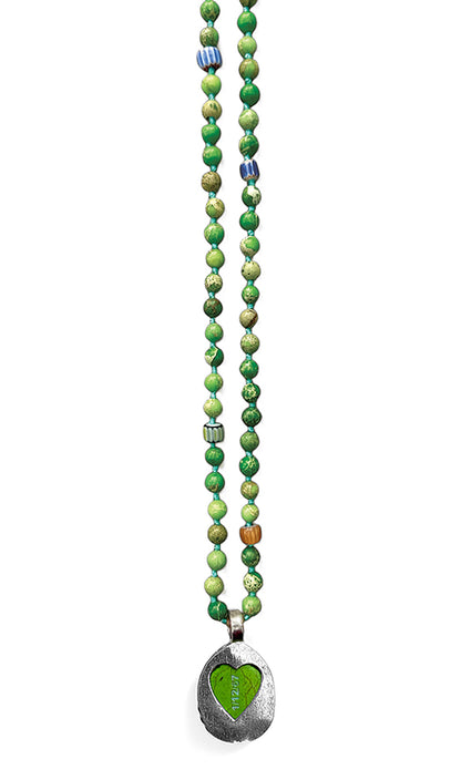 ICON Design Living Kette Buddha-Herz-Amulett Goa Jaspis Grün 6 mm 90 cm Lang Geknotet