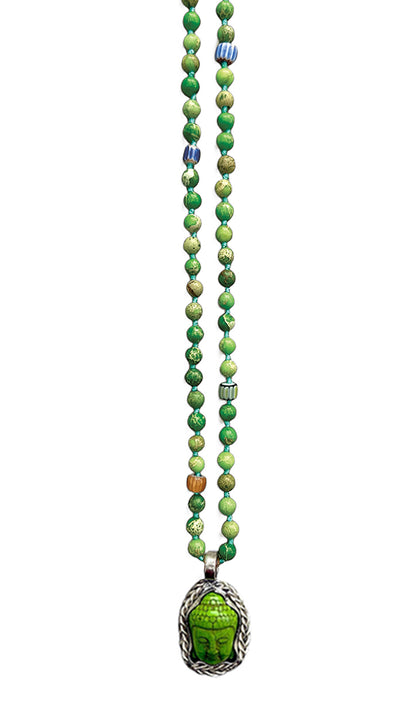 ICON Design Living Buddhakette Goa Jaspis Grün 6 mm 90 cm Lang Geknotet