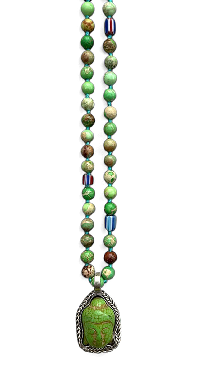 ICON Design Living Buddhakette Jaspis Grün 8 mm 90 cm lang Buddha-Herz-Amulett