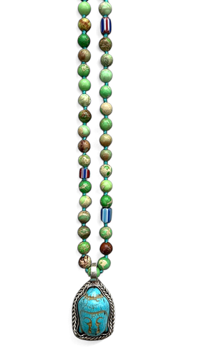 ICON Design Living Buddhakette Jaspis Grün 8 mm 90 cm lang Buddha-Herz-Amulett Türkis