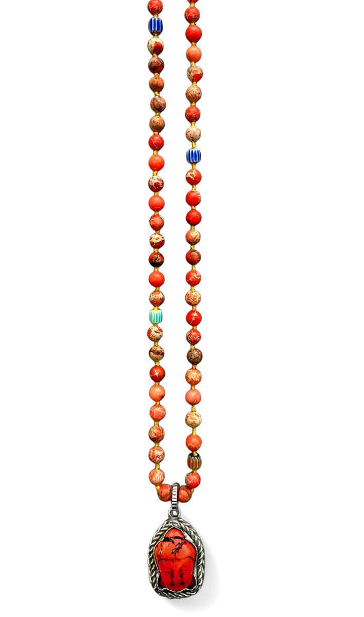 ICON Design Living Buddhakette Goa Jaspis Orange 6 mm 90 cm Lang Geknotet
