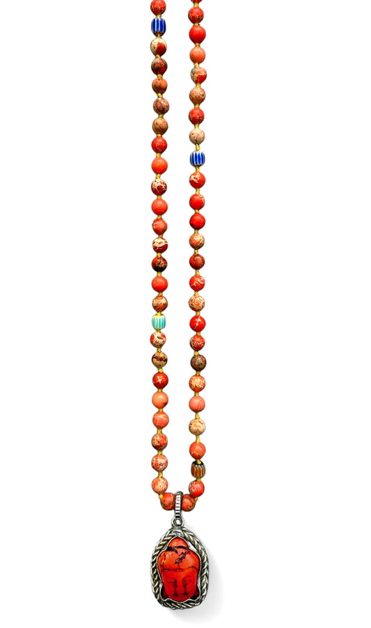 ICON Design Living Buddhakette Goa Jaspis Orange 6 mm 90 cm Lang Geknotet