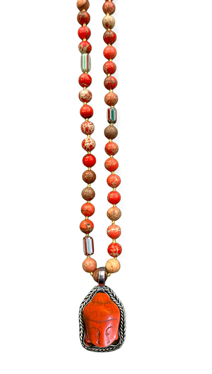 ICON Design Living Buddhakette Goa Jaspis Orange 8 mm 90 cm Lang Geknotet