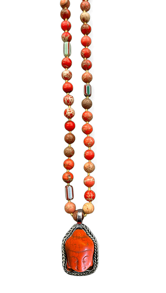 ICON Design Living Buddhakette Goa Jaspis Orange 8 mm 90 cm Lang Geknotet