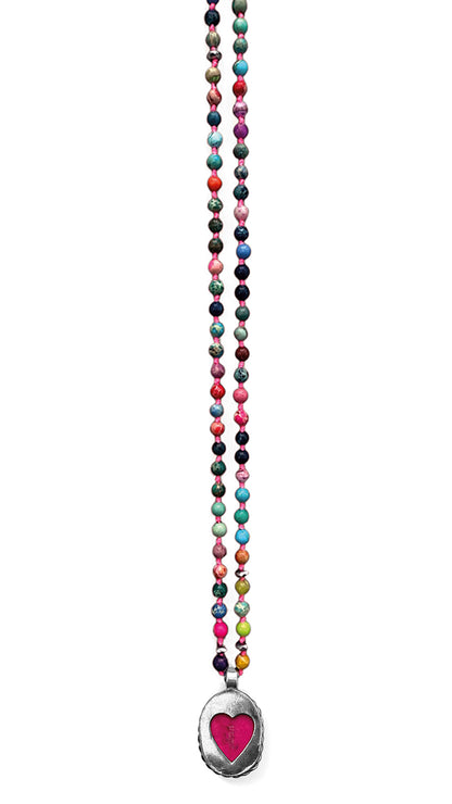 ICON Design Living Kette Buddha-Herz-Amulett Goa Jaspis Pink Mix 4 mm 90 cm Lang Geknotet