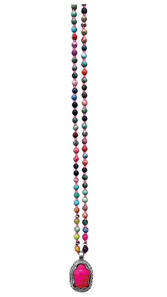 ICON Design Living Buddhakette Goa Jaspis Pink Mix 4 mm 90 cm Lang Geknotet