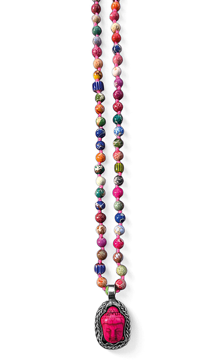 ICON Design Living Buddhakette Goa Jaspis Pink Mix 6 mm 90 cm Lang Geknotet