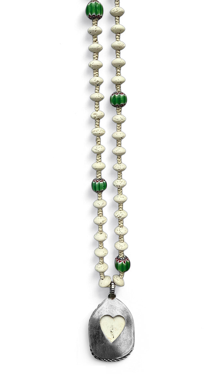 ICON Design Living Kette Buddha-Herz-Amulett Goa Lava Weiß 8 mm 90 cm Lang