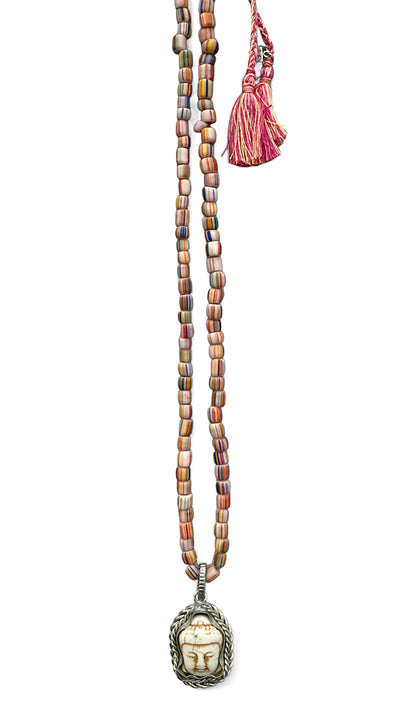 ICON Design Living Buddhakette Howlith Glasperlen Pastell Rosa Mix Quaste

