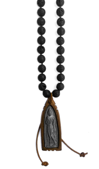 ICON Design Living Buddhakette Holzfassung Lava 10 mm Geknotet 100 cm Lang