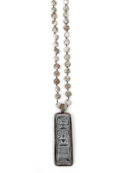ICON Design Living Kette Buddha-Amulett Howlith-Perlen Beige 8 mm 90 cm Lang