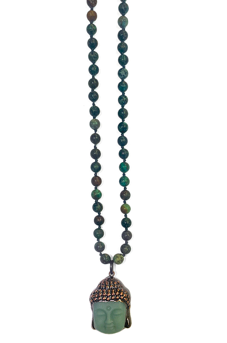 ICON Design Living Buddhakette Jade Matt Afrikanischer Türkis 6 mm 70 cm Lang Unisex