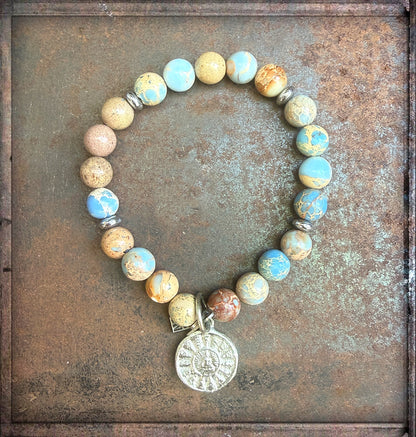 Icon Design Living Armband Shanti Buddha Amulett Natursteine Blau-Mix Dehnbar
