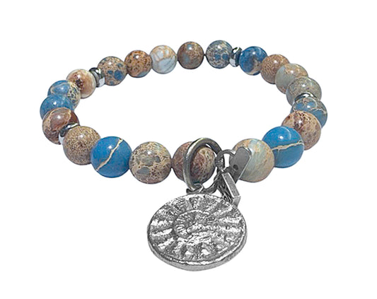 Icon Design Living Armband Shanti Buddha Amulett Natursteine Blau-Mix
