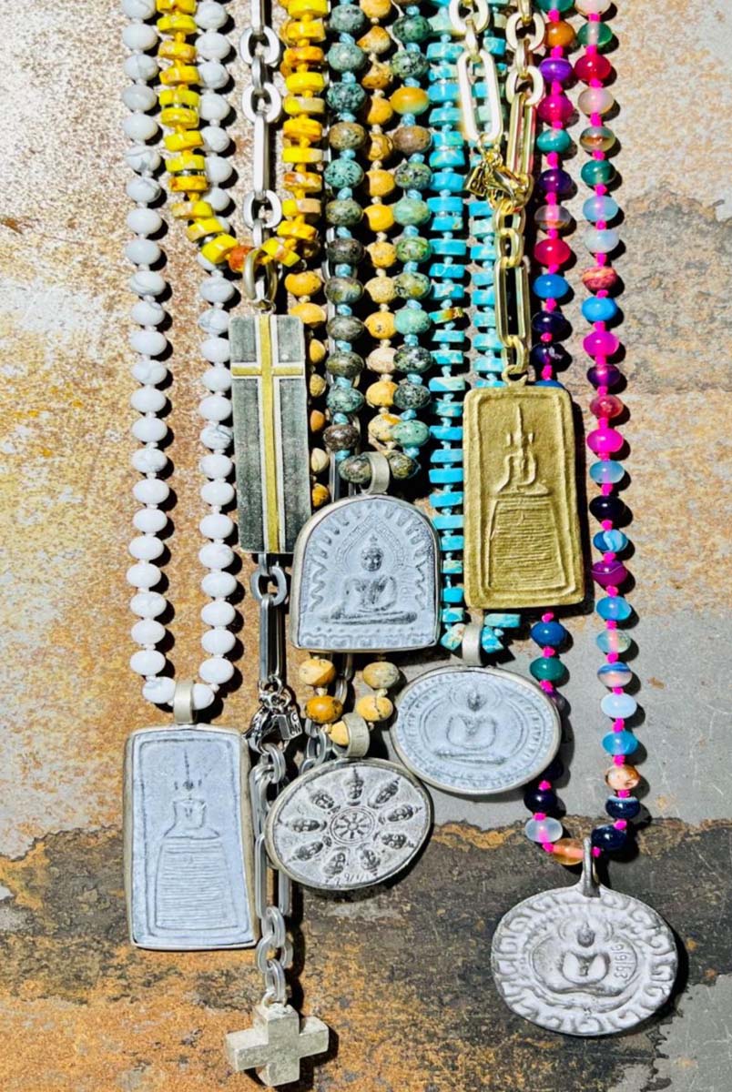 ICON Design Living Buddhaketten Buddha-Amulett Natursteine Multicolor Bunt 90 cm Lang