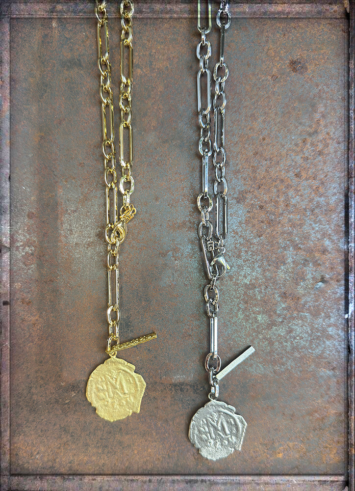 ICON Design Living Gliederkette Zoe Coin Münze Quaste Mix Vergoldet Versilbert 70 cm