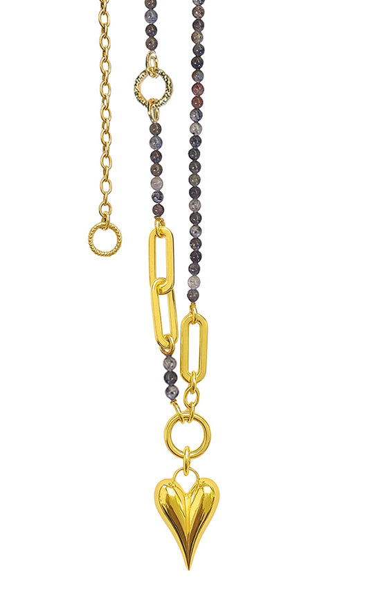 ICON Design Living Kette Herzanhänger Gold Jaspissteine 70 cm Längenverstellbar
