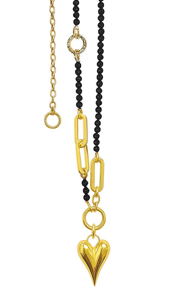ICON Design Living Kette Herzanhänger Gold Lavasteine 70 cm Längenverstellbar
