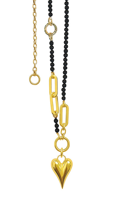 ICON Design Living Kette Herzanhänger Gold Lavasteine 70 cm Längenverstellbar
