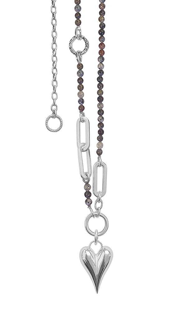 ICON Design Living Kette Herzanhänger Silber Jaspissteine 70 cm Längenverstellbar