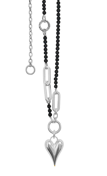ICON Design Living Kette Herzanhänger Silber Lavasteine 70 cm Längenverstellbar