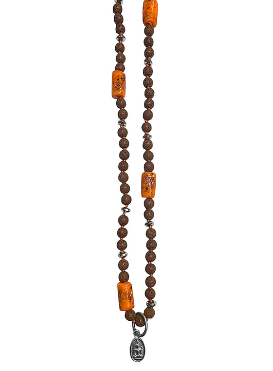 ICON Design Living Kette Lavastein Braun Buddha Anhänger Silber 90 cm 
