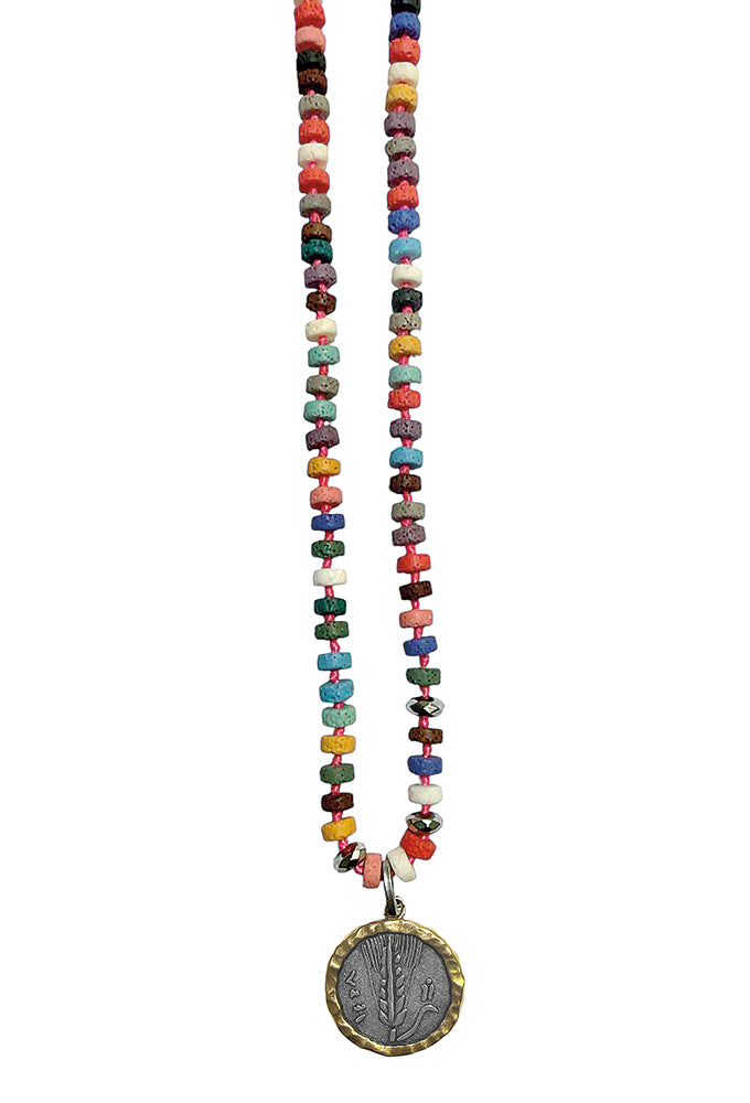 ICON Design Living Kette Lava Multicolor Wheel Coin Münz-Anhänger Bicolor 90 cm