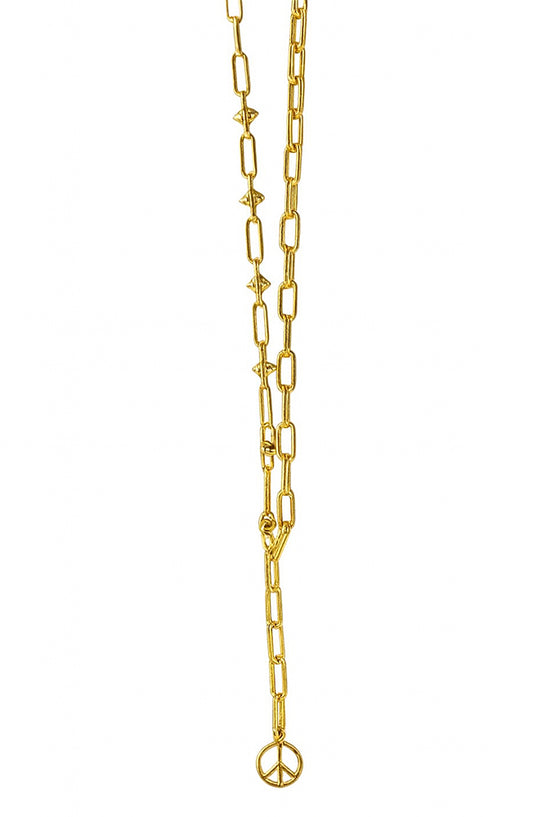 ICON Design Living Doppelkette Peace-Anhänger Y-Kette Lang Vergoldet