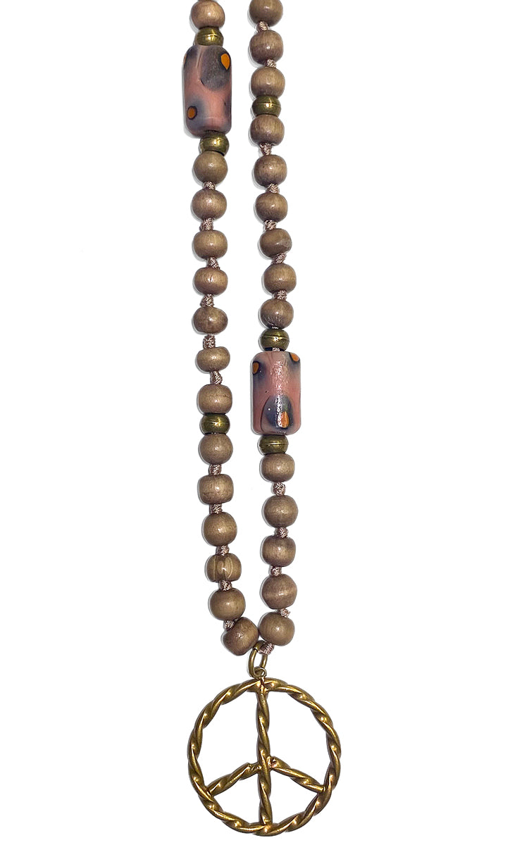 ICON Design Living Holzkette Peaceanhänger Bronze Vergoldet 90cm lang