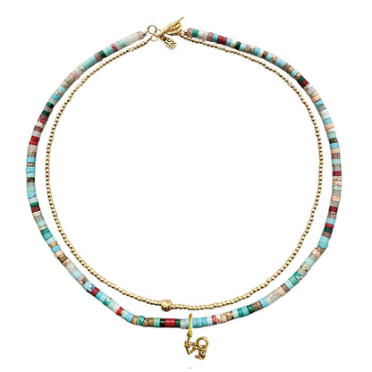 ICON Design Living Doppelkette Jaspis Multicolor Erbskette Love-Anhänger Gold Plattiert