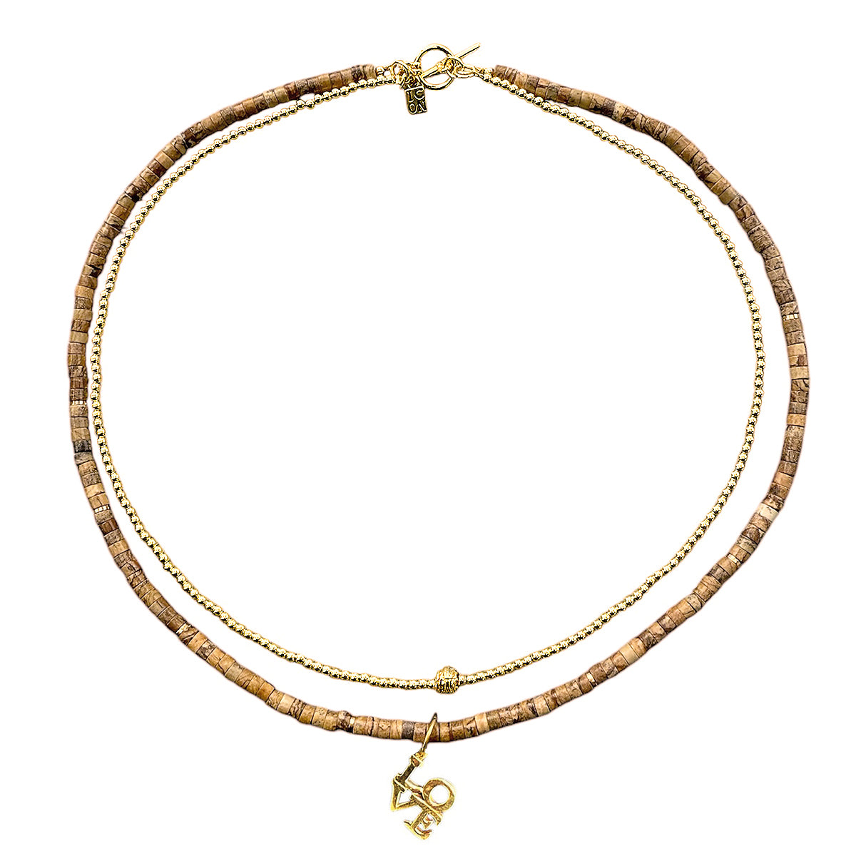 ICON Design Living Doppelkette Jaspis Erbskette Love-Anhänger Gold Plattiert