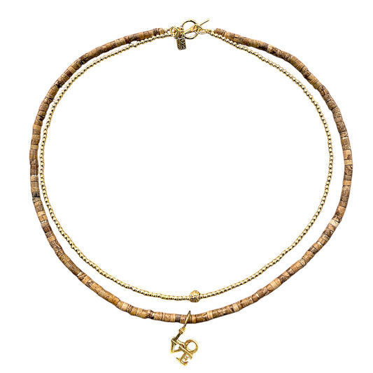 ICON Design Living Doppelkette Jaspis Erbskette Love-Anhänger Gold Plattiert