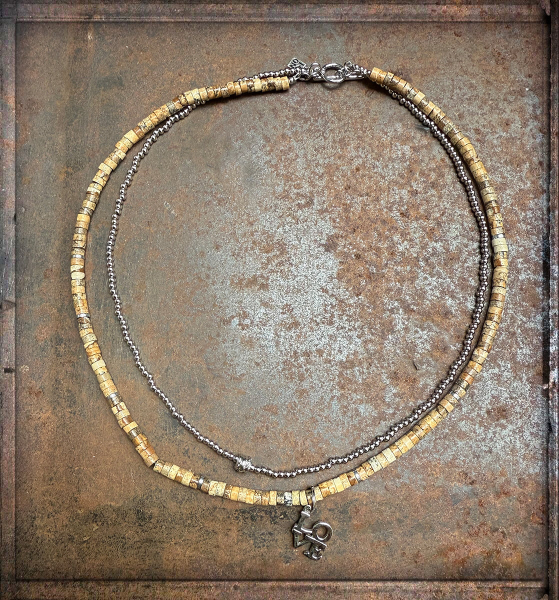ICON Design Living Doppelkette Jaspis Erbskette Love-Anhänger Gold Silber Plattiert