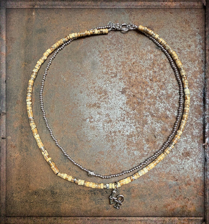 ICON Design Living Doppelkette Jaspis Erbskette Love-Anhänger Gold Silber Plattiert