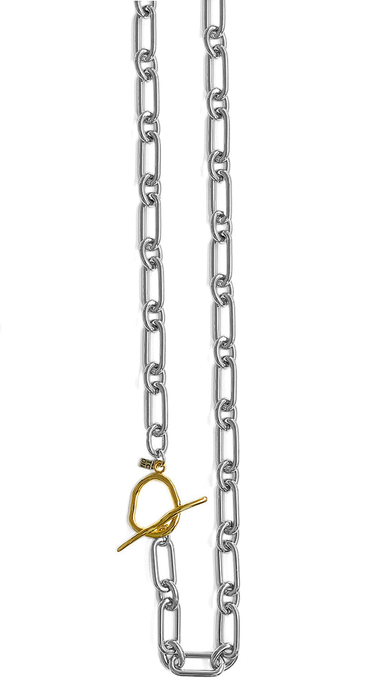 ICON Design Living Gliederkette 110 cm Lang Versilbert Verschluss Vergoldet Bicolor