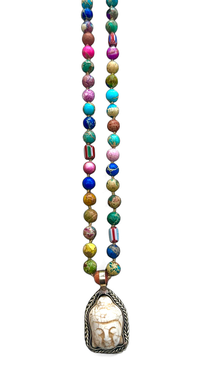 ICON Design Living Buddhakette Goa Jaspis Multicolor 8 mm 90 cm Lang Geknotet