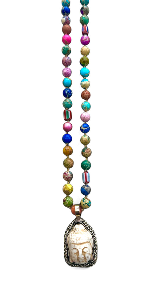 ICON Design Living Buddhakette Goa Jaspis Multicolor 8 mm 90 cm Lang Geknotet
