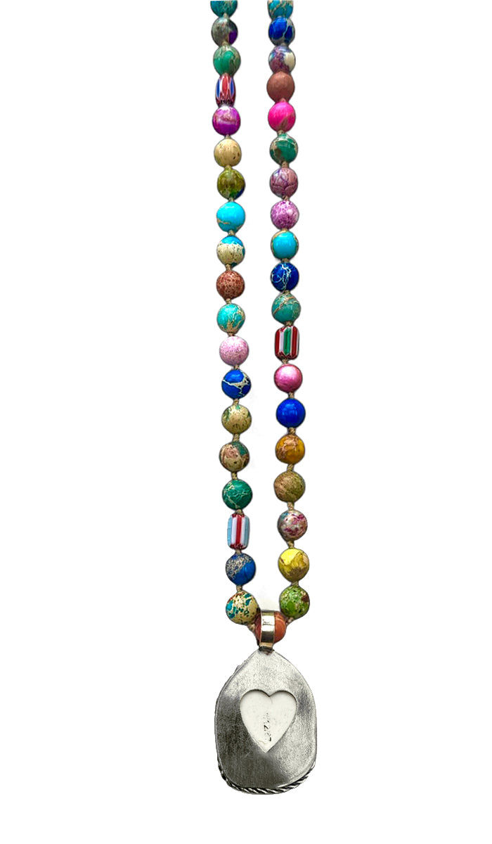 ICON Design Living Kette Buddha-Herz-Amulett Goa Jaspis Multicolor 8 mm 90 cm Lang Geknotet