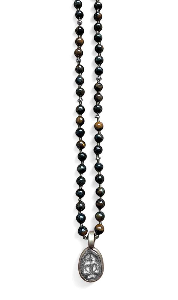 ICON Design Living Steinkette Tigerauge Geknotet 90 cm Lang Buddha-Amulett