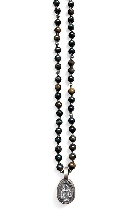 ICON Design Living Steinkette Tigerauge Geknotet 90 cm Lang Buddha-Amulett